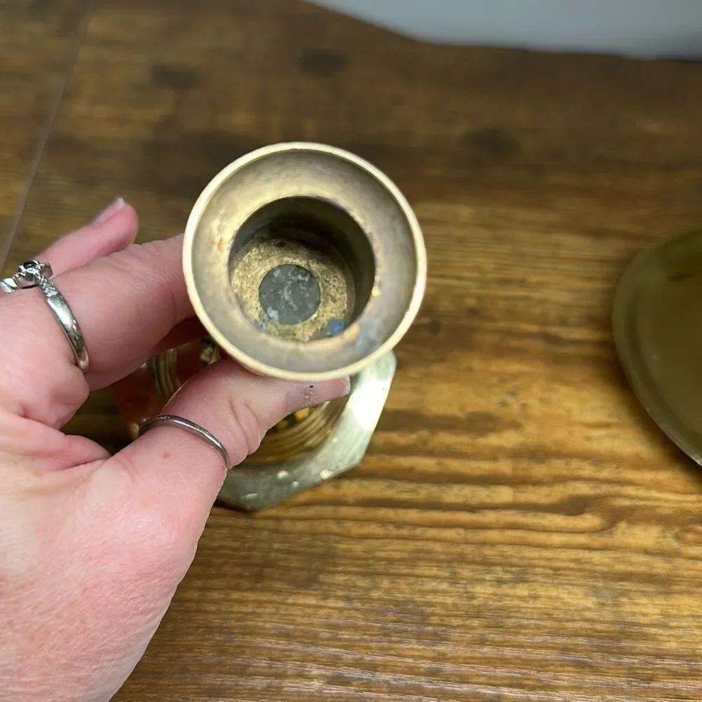 5” Shiny Brass Taper‎ Candlestick Holder and Chamberstick with Finger Loop set 2
